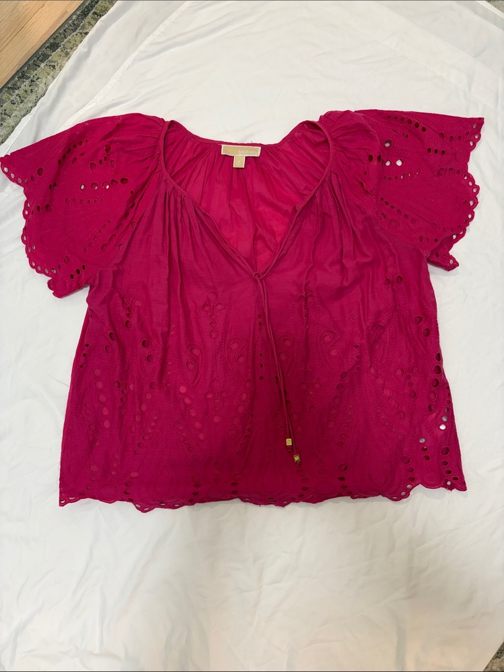 Michael Kors Fuchsia Eyelet Flutter-Sleeve Blouse